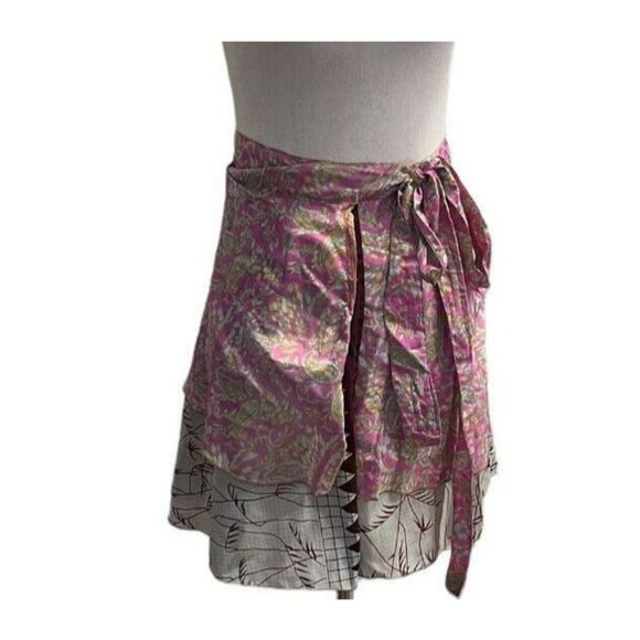 Kariza Womens Floral Silk Pleated Mini Skirt One Size Multicolor Tie-Waist NWT - Picture 1 of 8